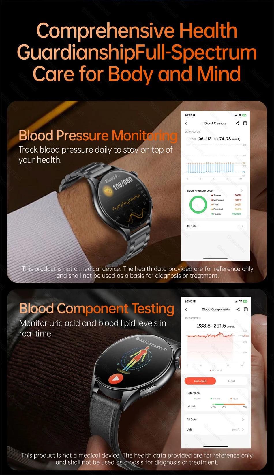 2025 Nieuw Smart Watch NFC ECG+PPG Bloedzuurstof Urinezuur Bloeddruk Saffier Smartwatch Heren - Compatibel met Samsung Galaxy, Xiaomi en Huawei IOS