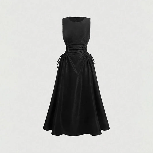 Dresses Spring Summer Fashion Elegant Solid Colour Sleeveless Round-Neck Midi Party Shift Dresses For Women
