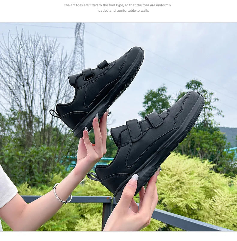 Student Sneakers Unisex White Shoes Magic Buckles Lightweight Couple Shoes for Sports School Dance Running