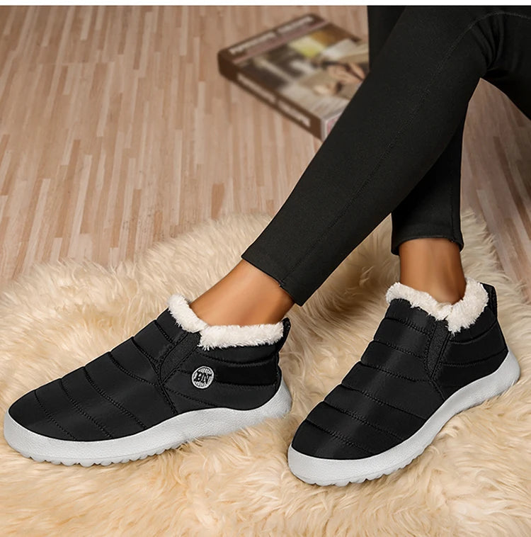 Winter Women Flats Warm Fur Black Ladies Shoes Round Toe Waterproof Shoes Sneakers Women Flat Zapatos De Mujer Shoes Woman