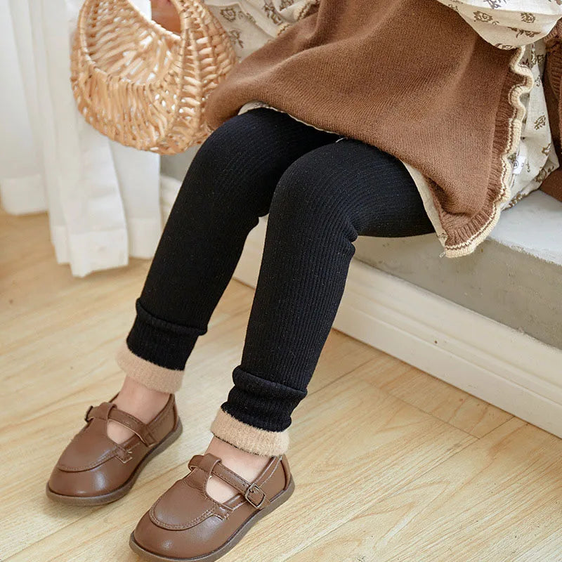 New Autumn Kids Leggings Infant Girls Solid Colour Pit Strip Render Pants Toddler Fleece Padded Warm Trousers 1-3Y Girls