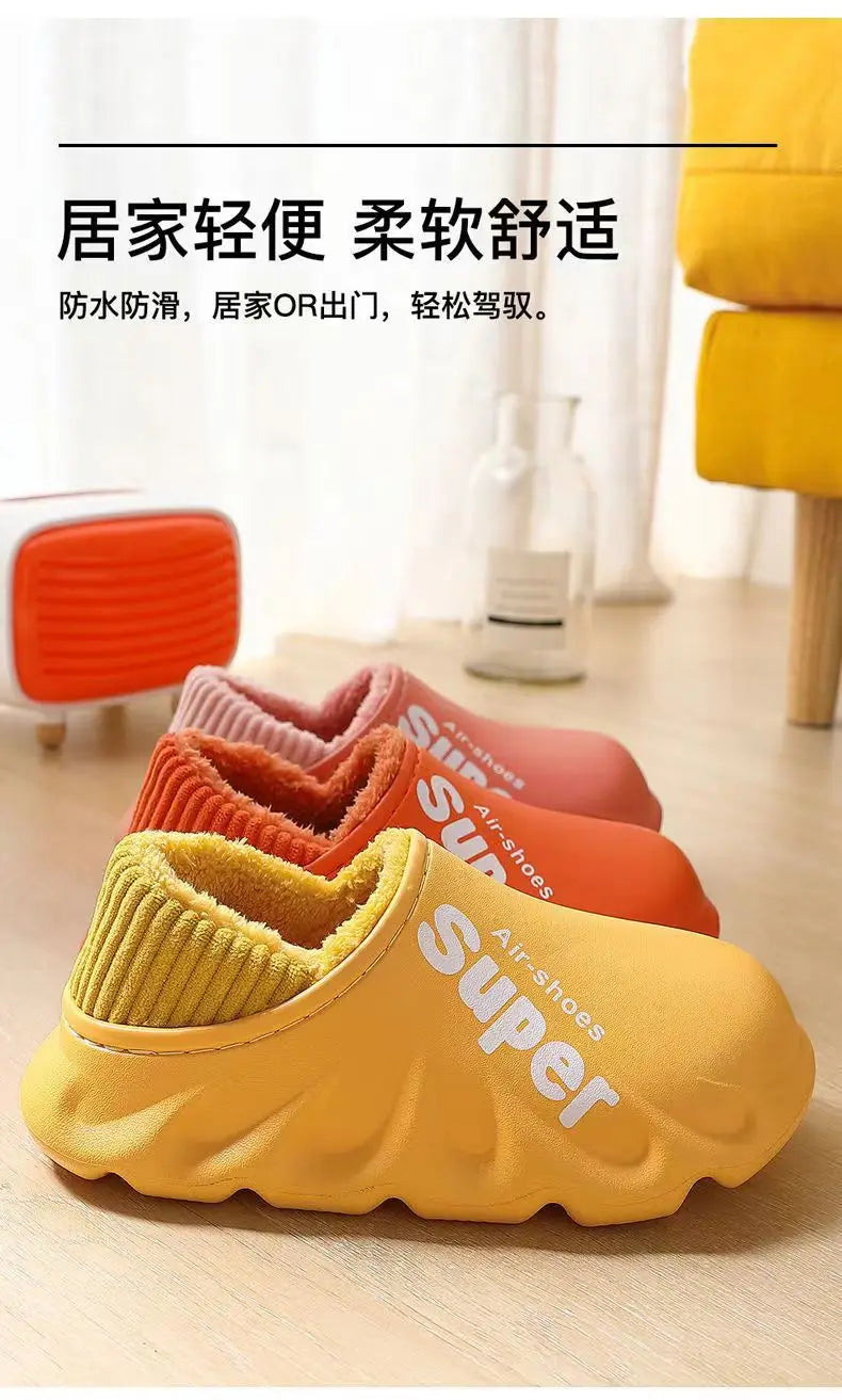 Unisex Winter Plush Sport Slippers Outdoor Waterproof Home Warm Fuzzy Slippers Suitable As Garden Shoes For Men & Women