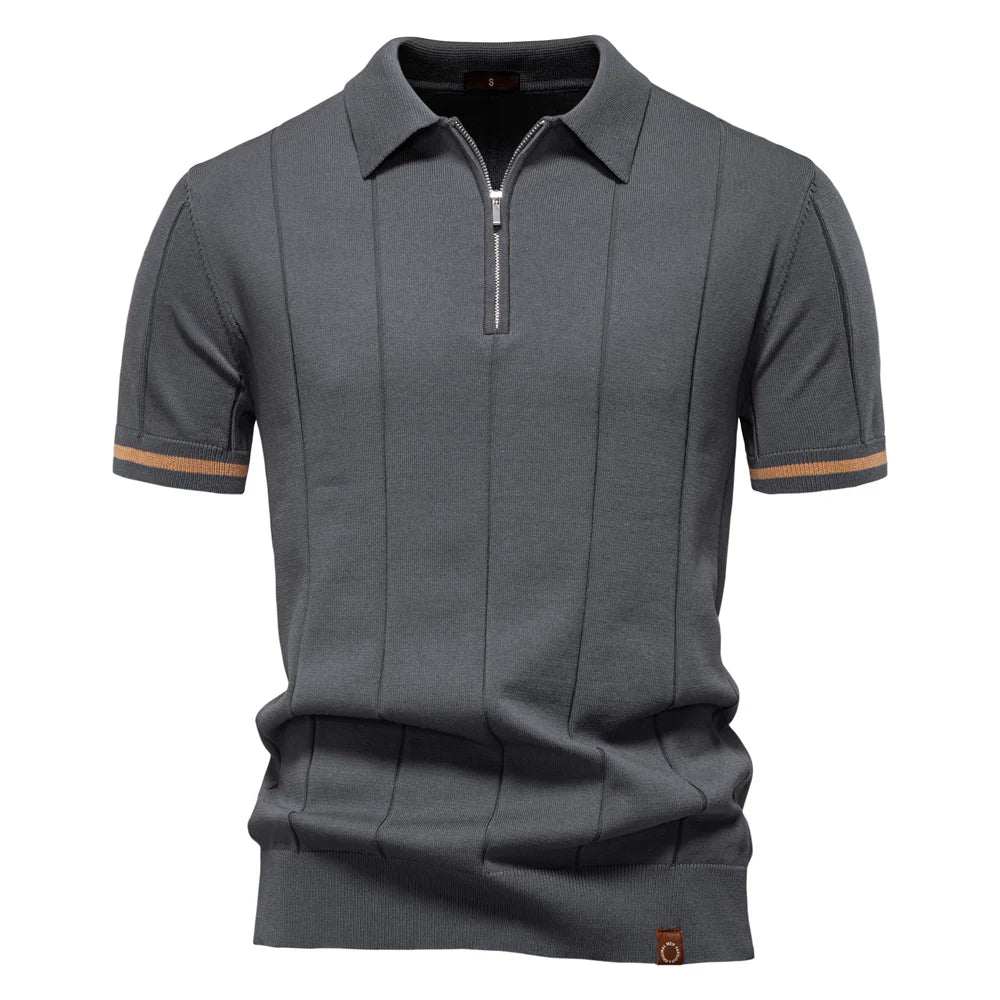 Men's Solid Colour Sport Zipper Polo Shirt Athletic Social Polo Shirts for Men Office Slim Fit Polo