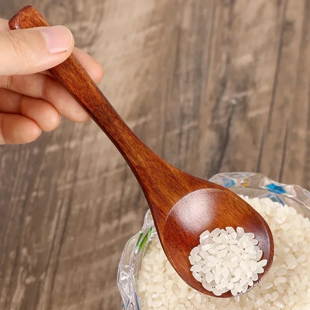 1/10Pcs Wood Soup Spoons Long Handle Coffee Milk Teaspoon Sugar Spice Condiment Scoops Kitchen Tableware Tools Wooden Spoon