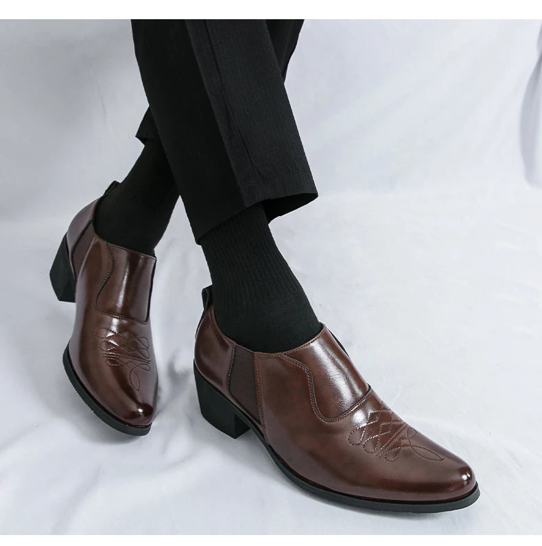 2024 Nieuwe mode heren formele kleding schoenen hoge hak mannelijke formele Chelsea Oxfords schoenen gespleten leren volwassen casual schoenen