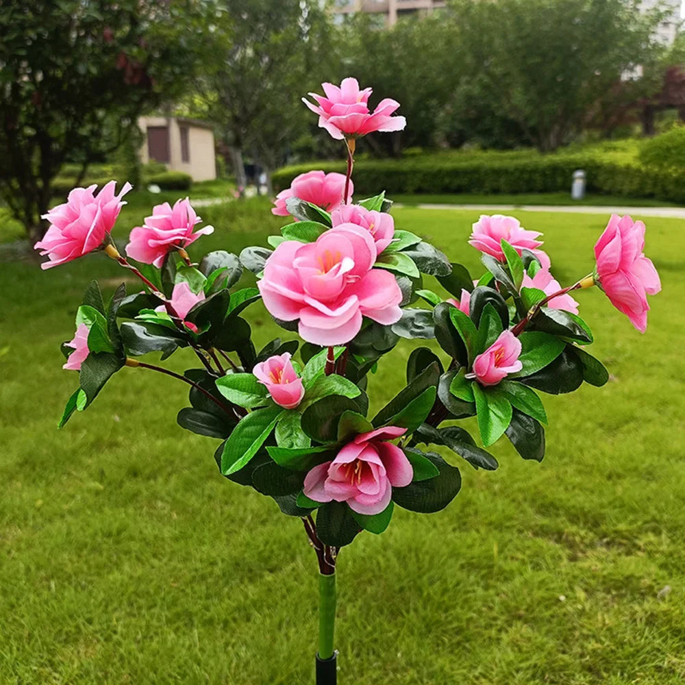 LED Solar Light Azalea Flowers Garden Lamp Home Decorative Light Landscape Orchid Rose LampYard Lawn Path Holiday Wedding Lights