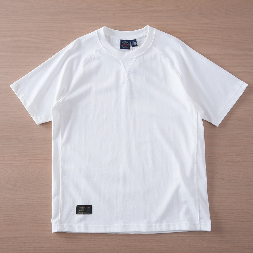 2025 Summer New American Retro 280G Short Sleeve O-neck Solid Color T-shirt Men's Fashion 100% Cotton Washed Casual Loose Tops