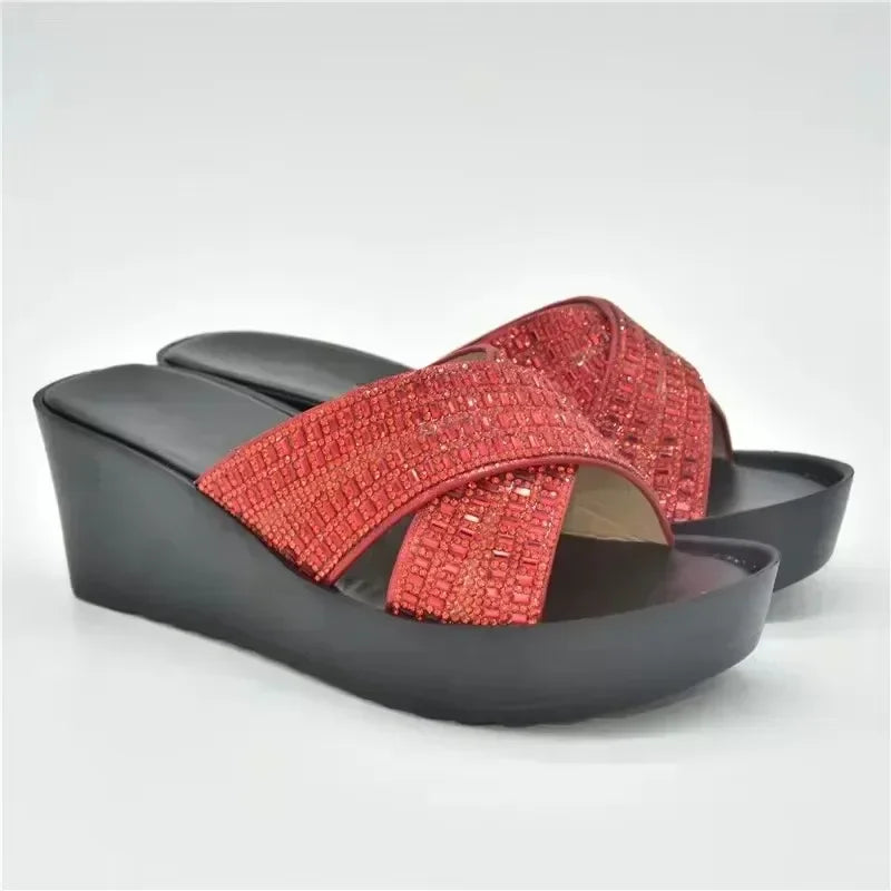 Patent Leather Rhinestone Wedding Shoes Bride Shoes for Women 2025 Designer Luxury Wedges Shoes for Women Platform Pumps