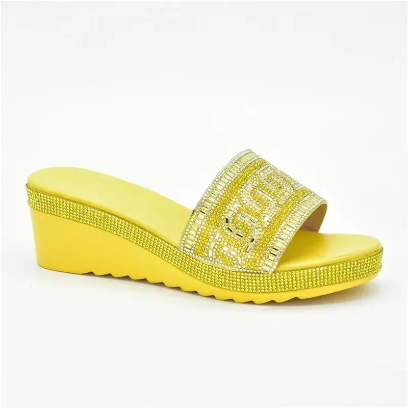 African Party Shoes Decorated with Metal Wedding Shoes for Women Bride Wedges Shoes for Women Luxury Shoes