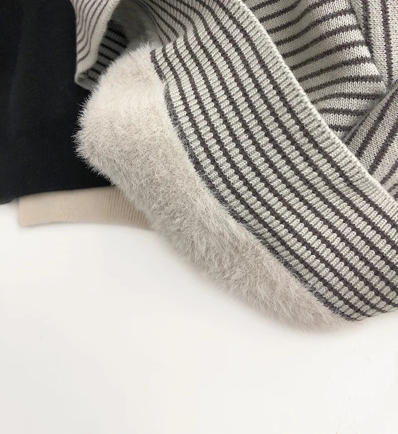 Kids Sweaters Fur Lining Boys Sweaters Half Turtleneck Girls Knit Pullover For Children 0-6Y Unisex