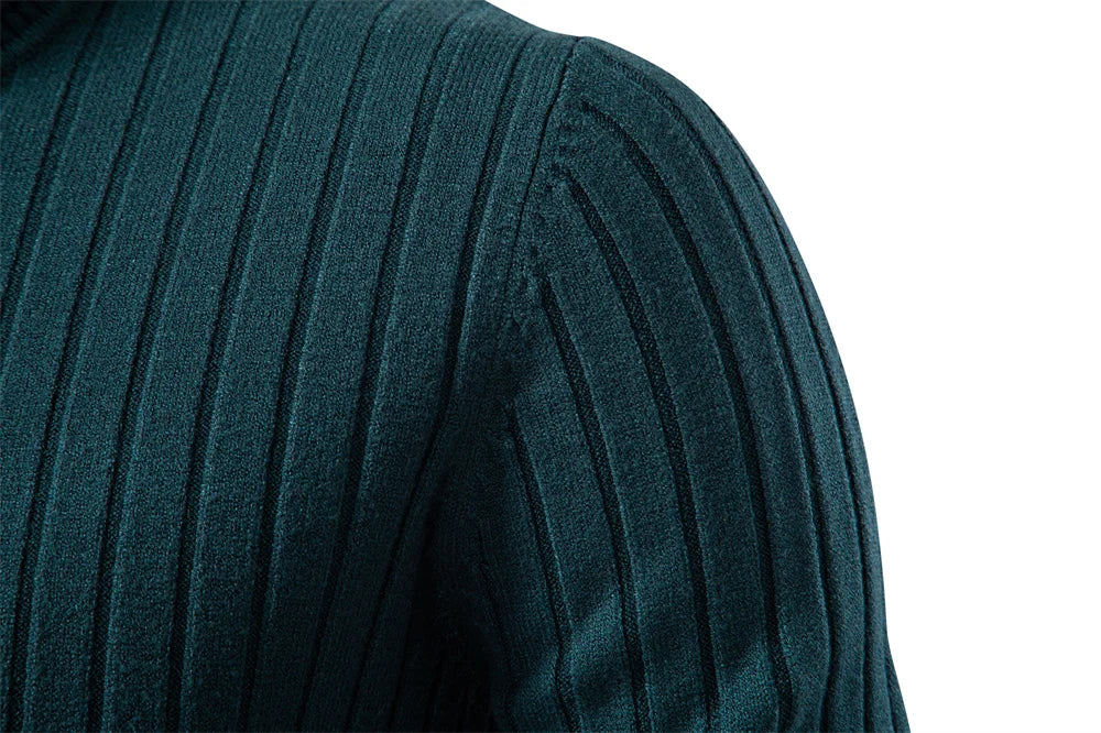 Men's Turtleneck Sweater Solid Colour With Striped Pullover Warm Knitwear Winter Casual High Quality Male Sweater