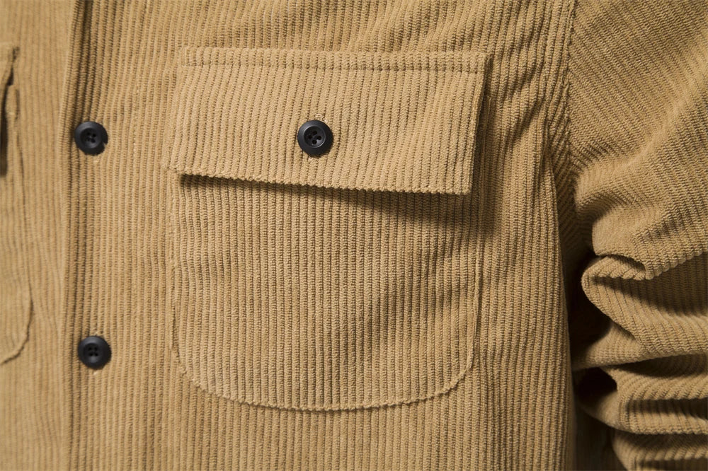 Thicken Autumn Men Shirt Solid Colour Business Casual Corduroy Shirt With Pocket for Men