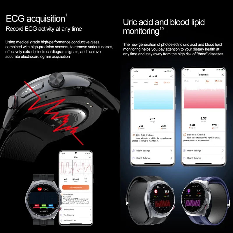 ECG Unisex Health Grade Smart Watch Air Pump Blood Pressure Blood oxygen ECG+PPG Bluetooth Call NFC Smartwatch For Men & Women