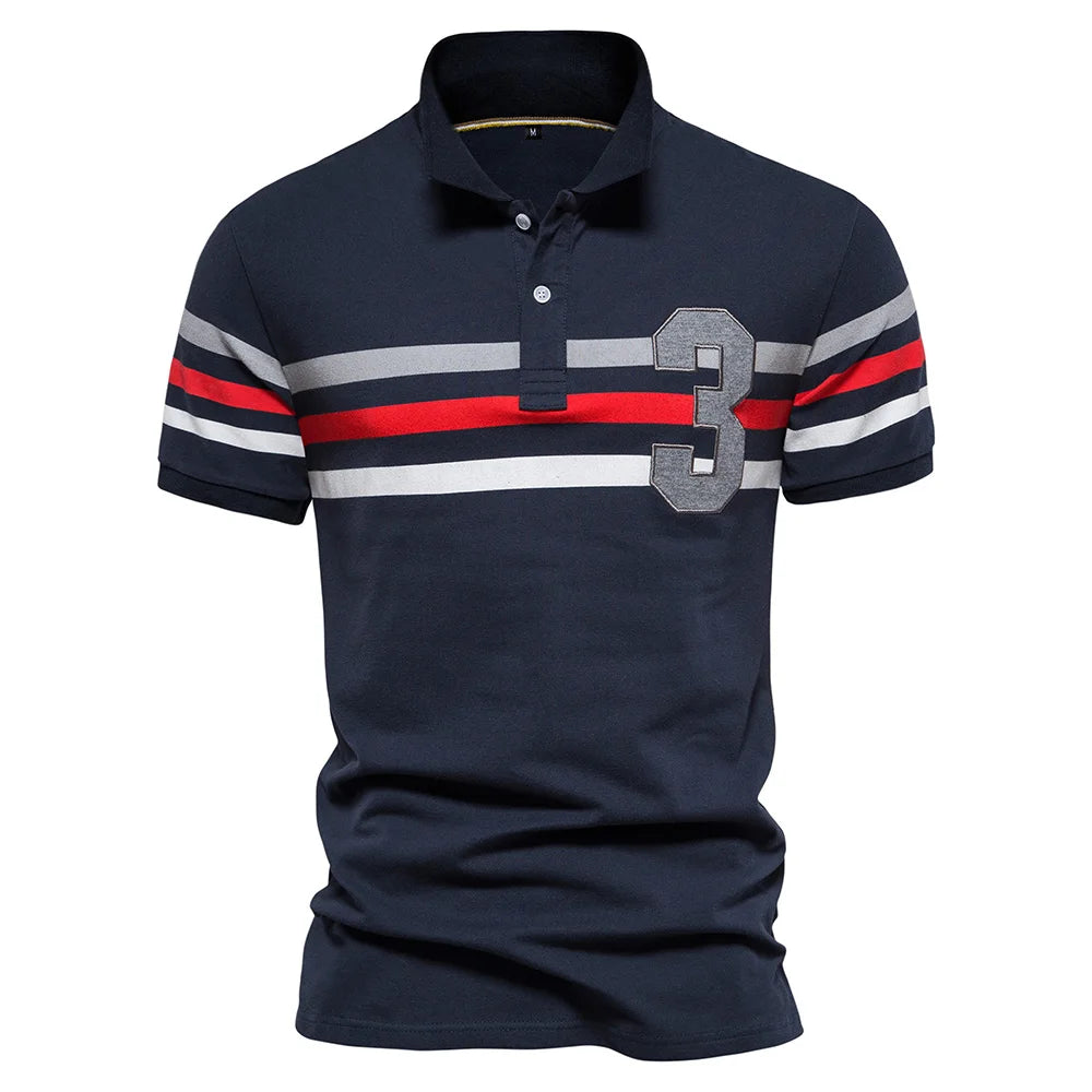 Men's Polo Shirts Cotton Short Sleeve Striped Contrast Colour Polo Shirts for Men Brand High Quality Social Polos Male