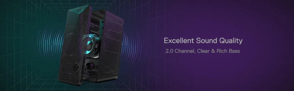 Redragon GS510 Waltz RGB Desktop Speakers, 2.0 Channel PC Computer Stereo Speaker with 4 Colorful LED Backlight Modes, Enhanced