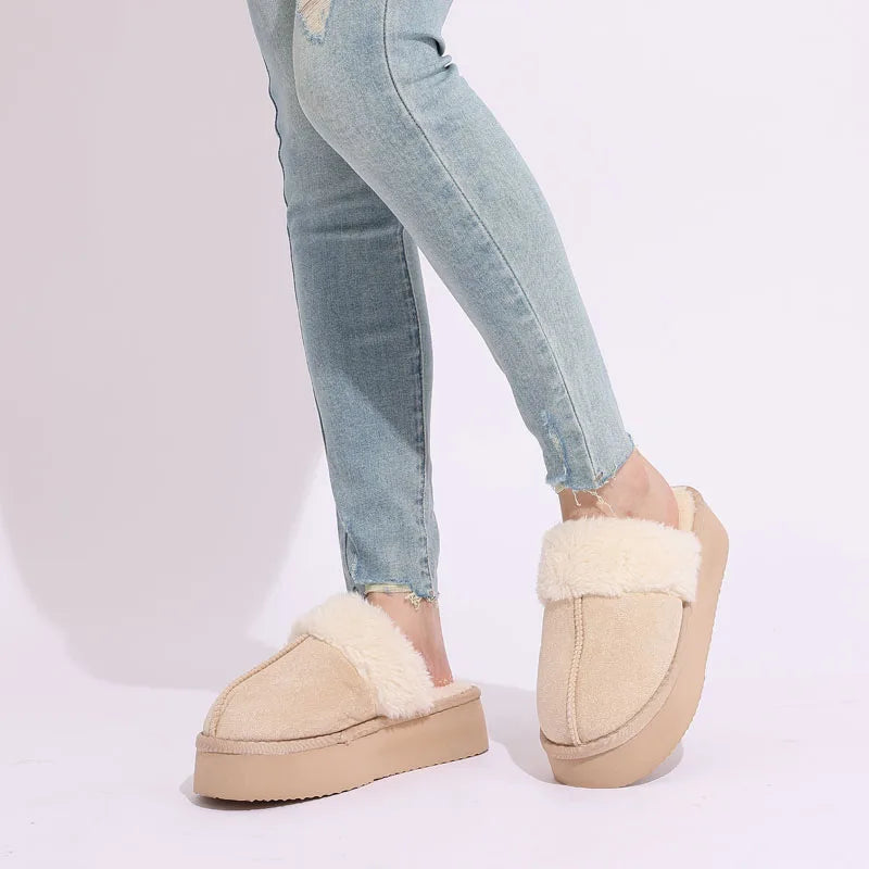 Women's Fluffy Plush Winter Shoes With Thick Sole Fuzzy Slides Suitable For Indoor and Outdoor Use With Anti-Slip Platform Fur Slippers