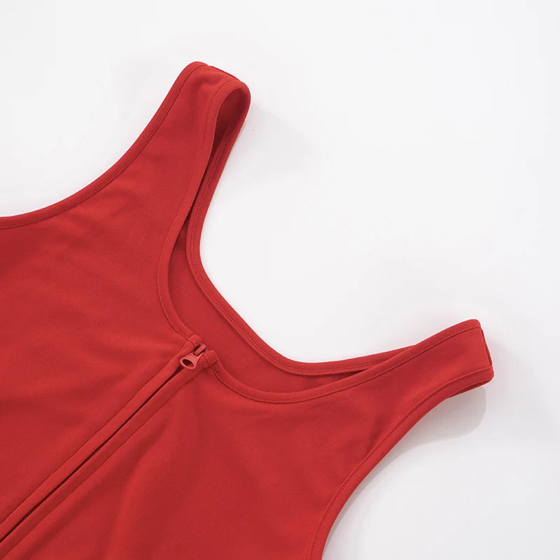 Casual Women 2 Piece Set Stretch Double Zip Tank Tops + Shorts Matching Patchwork Simple Basic Streetwear Tracksuit