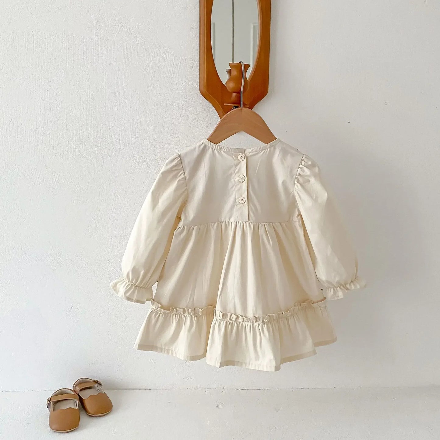 2025 Spring Children's Clothing Girls Casual Dress Puff Sleeved Embroidered Kid's O-neck Princess Dress 1-6Y Girls