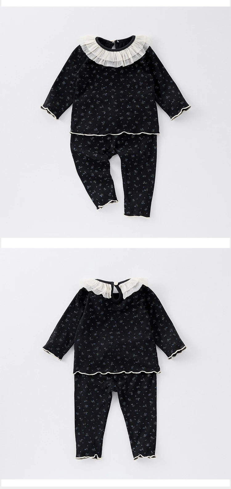 Children's New Spring Baby Pajamas Set Toddler Cute Floral Night-Clothes Girls Boys Lace Collar Home Wear 1-3Y Unisex