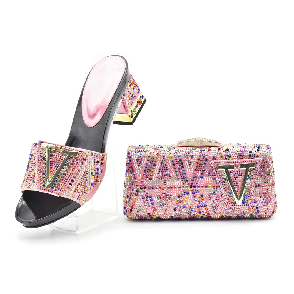 Luxury Shoe and Bag Set for Party in Women Wedding Shoes Woman Bride Rhinestone Design Elegant Shoes for Lady Peep Toe Pumps