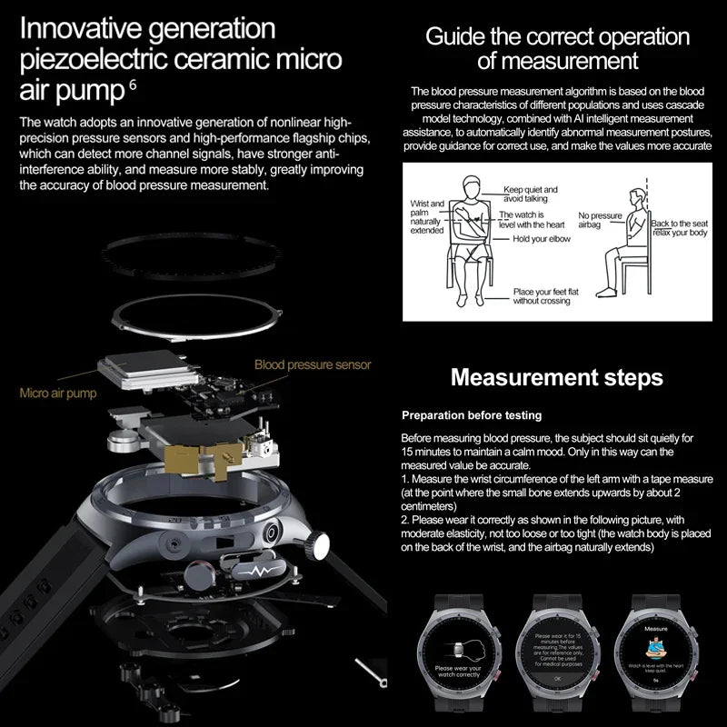 ECG Unisex Health Grade Smart Watch Air Pump Blood Pressure Blood oxygen ECG+PPG Bluetooth Call NFC Smartwatch For Men & Women
