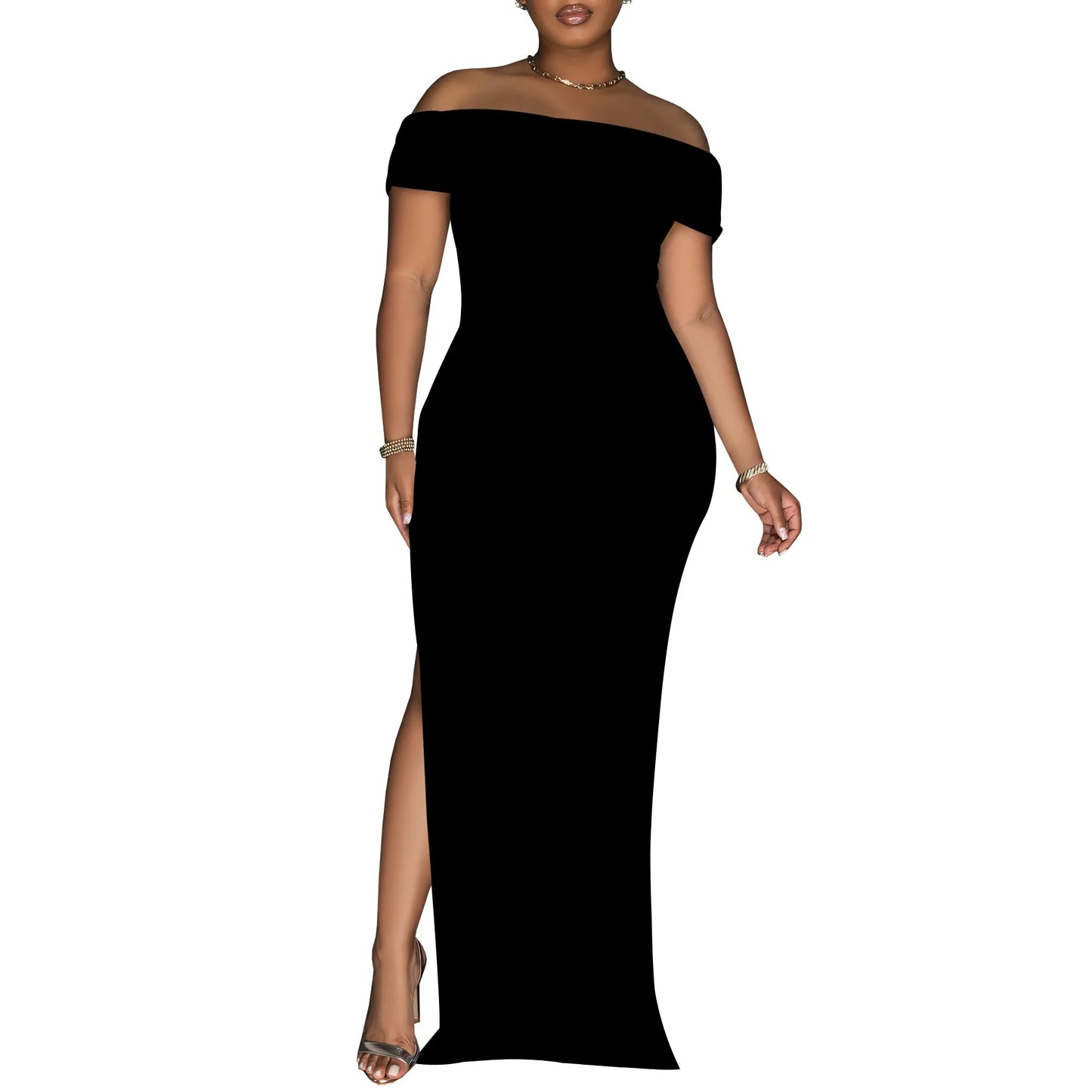 Women's Summer Sexy Bodycon Maxi Tube Dress Strapless Side Slit Long Going Out Casual Elegant Cocktail Party Dresses