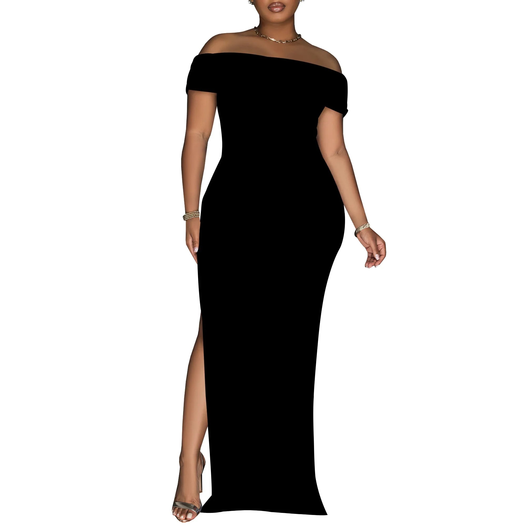 Women's Summer Sexy Bodycon Maxi Tube Dress Strapless Side Slit Long Going Out Casual Elegant Cocktail Party Dresses