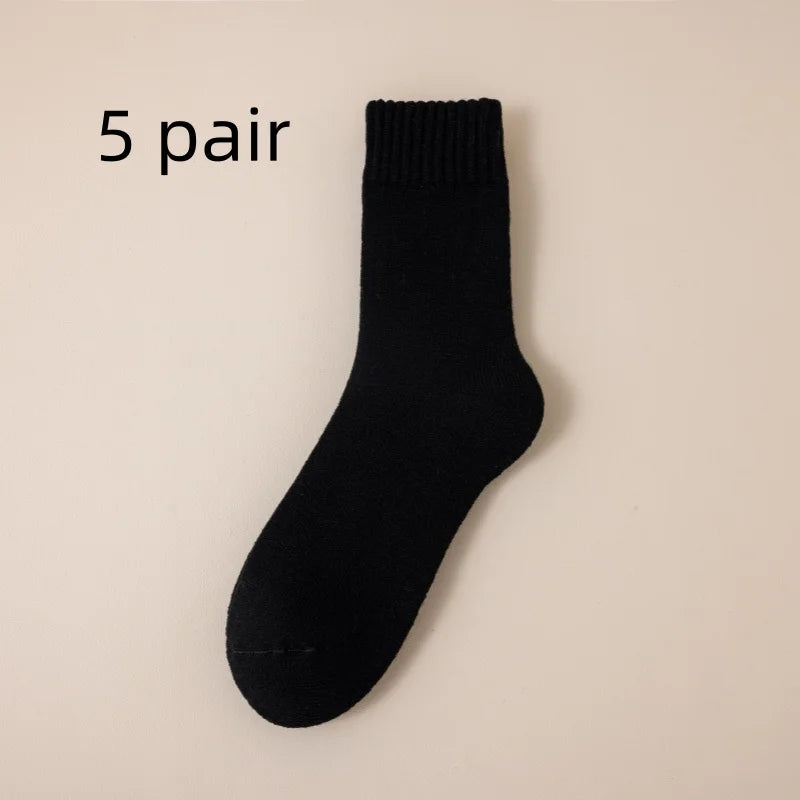 5 Pairs Men's Merino Wool Socks Winter Thickened Warm Cashmere Socks Fashion Solid Colour Terry Socks