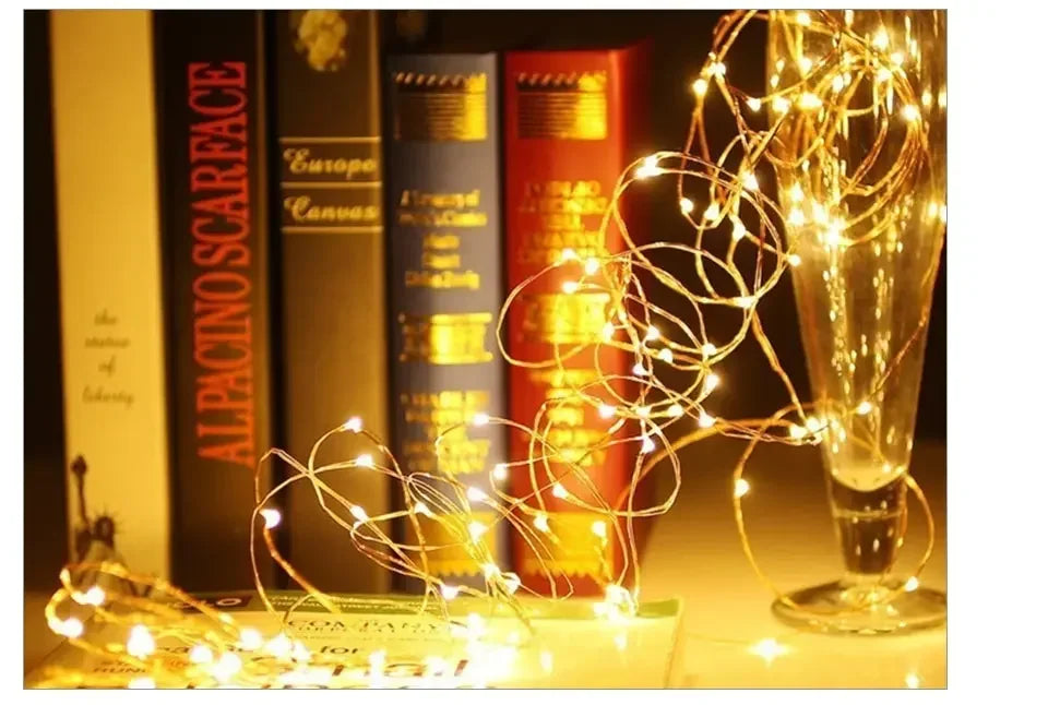 2M 5M 10M LED-lichtsnoer op batterijen, koperdraad, slingerverlichting, buiten, tuin, bruiloft, feest, kerstboomdecoratie