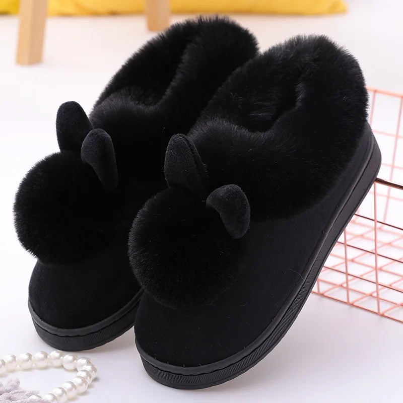 Women's Winter Warm House Fuzzy Slippers Couple Indoor Anti-Skid Plush Lined Bedroom Slides Fluffy Cotton Shoes For Ladies