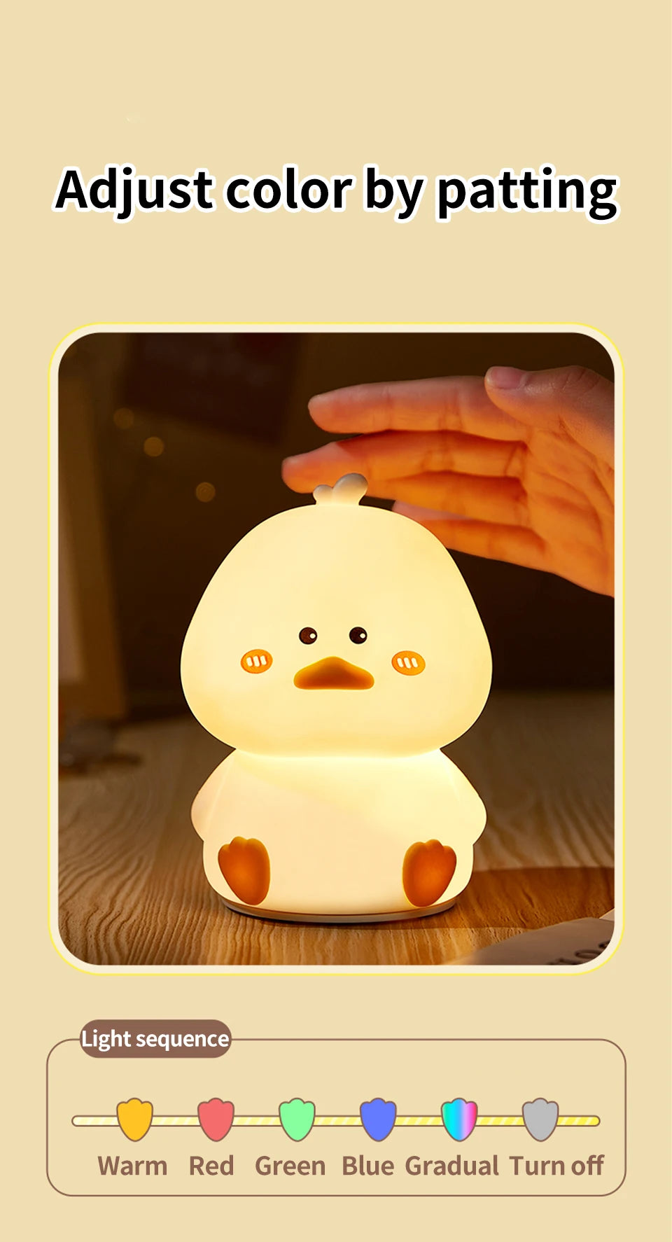 Rechargeable LED Night Light Cartoon Cute Duck Patting Silicone Lamp Bedroom Decor Sleeping Mood Light Children Gift Nightlight