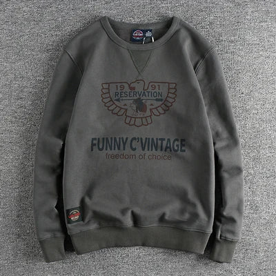 Winter American Retro 420g Thick Velvet Indian Elemet Printed Sweatshirts Men's Simple Washed Youth Casual Pullover Sportwear