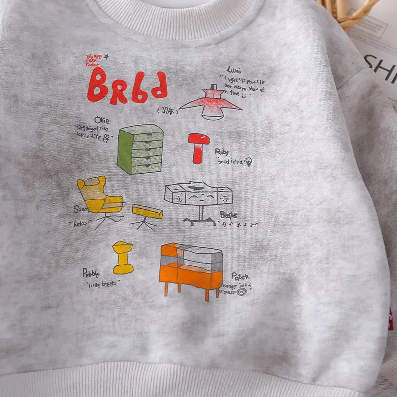 New Autumn Children Sweatshirt Set Sweet Cartoon Boys Hoodie + Sweatpants Kids 2PCS Printing Casual Suit 1-5T Unisex