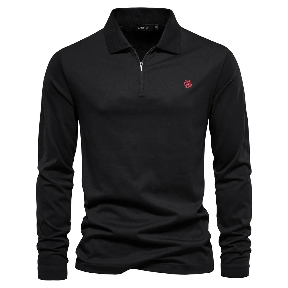 Men's Long Sleeve Polo Shirts 100% Cotton Solid Colour Casual Polo Shirts Spring Autumn Basic Polos For Men