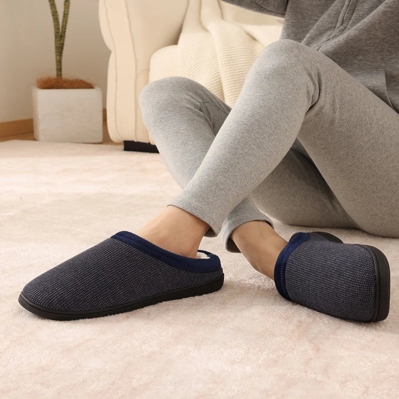Men's Winter Warm Cotton Shoes Soft Memory Foam Casual Indoor Flat Slides Short Plush Male Fluffy Home Slippers