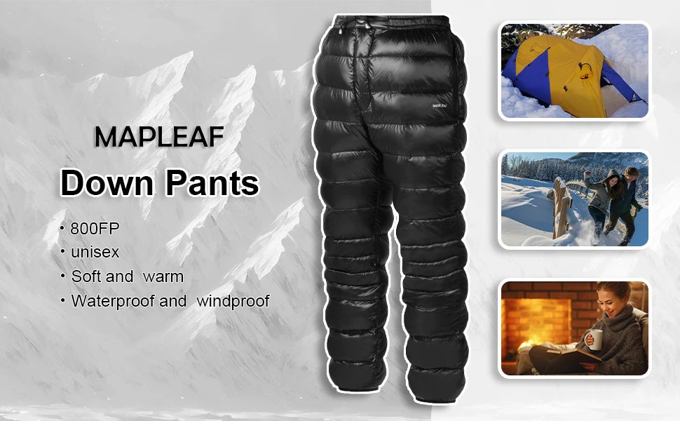 Down Pants Ultralight Warm 800FP Winter Snow Pants With Zipper Pockets Windproof Waterproof Camping Home Unisex