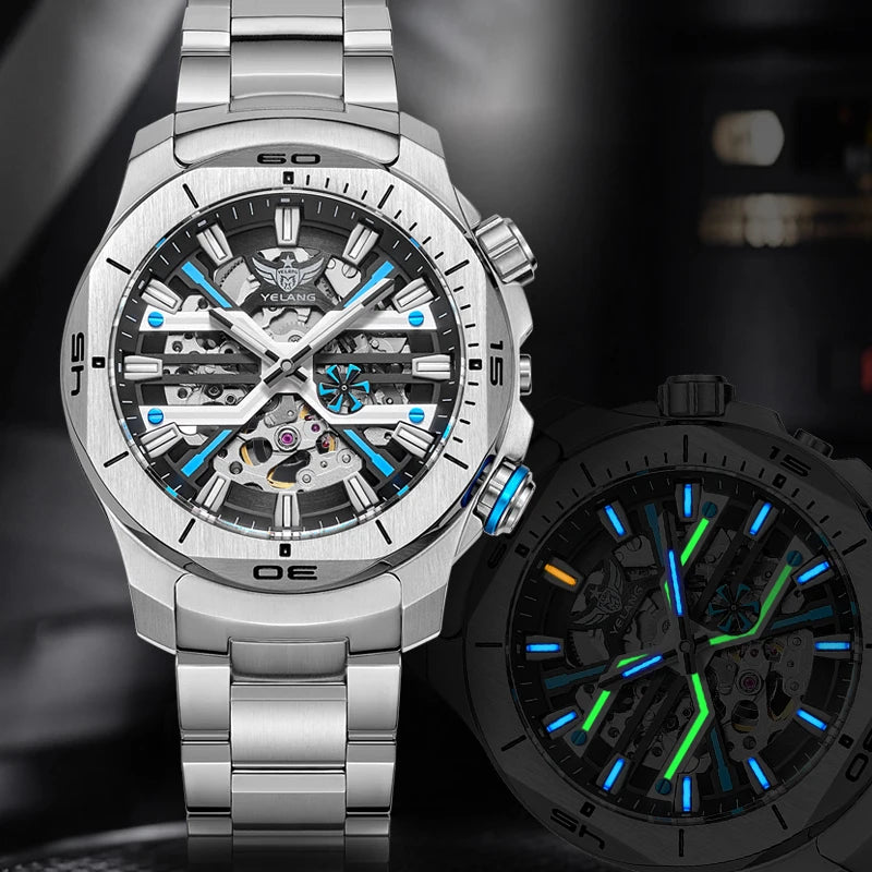 Yelang Men Dress Watch 44mm Vintage Dial Retro Business Luxury Sapphire Japan 8N40 Automatic Mechanical Waterproof 30Bar Reloj