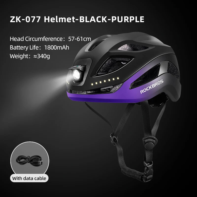 Cycling Light Helmet Type-C Charging Electric Bicycle Helmet Front Light Rear Light Warning Lamp Safety MTB Bike Helmet
