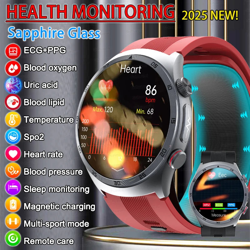 2025 Unisex Gezondheid Smartwatch NFC ECG Luchtpomp Bloeddruk Bloedzuurstof ECG + PPG Bluetooth Bellen NFC Smartwatch Mannen Vrouwen Airbag