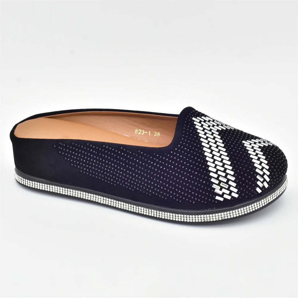 Bling Crystal Women Closed Toe Mules Half Close Slippers Thick Sole Light Weight Comfy Walking Shoes