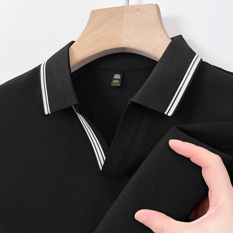Men's Summer Hot Selling Seagull Collar Short-Sleeved Polo, High-Grade Quality Slim Fit Business Casual Short-Sleeved T-Shirt