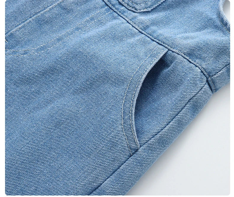 New Summer Kids Denim Overalls Girls Boys Cute Casual Loose Fit Jeans Children Outwear Pants 1-4T Unisex