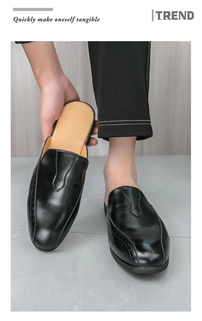 Youth Designer Summer Half Drag Shoes Breathable Men Slip-on Casual Loafers Flat Bottom Walking Slippers