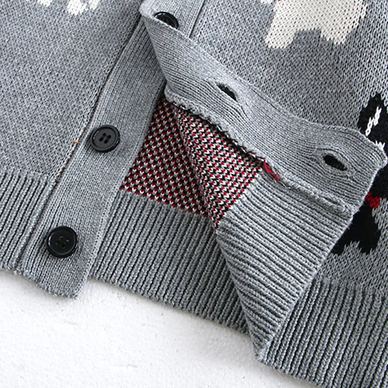 Spring Children's Sweater Jacket Jacquard Cute Dog Boys Single Breasted Buckle Cardigan Top Girls Knitted Sweater 1-8Y Unisex