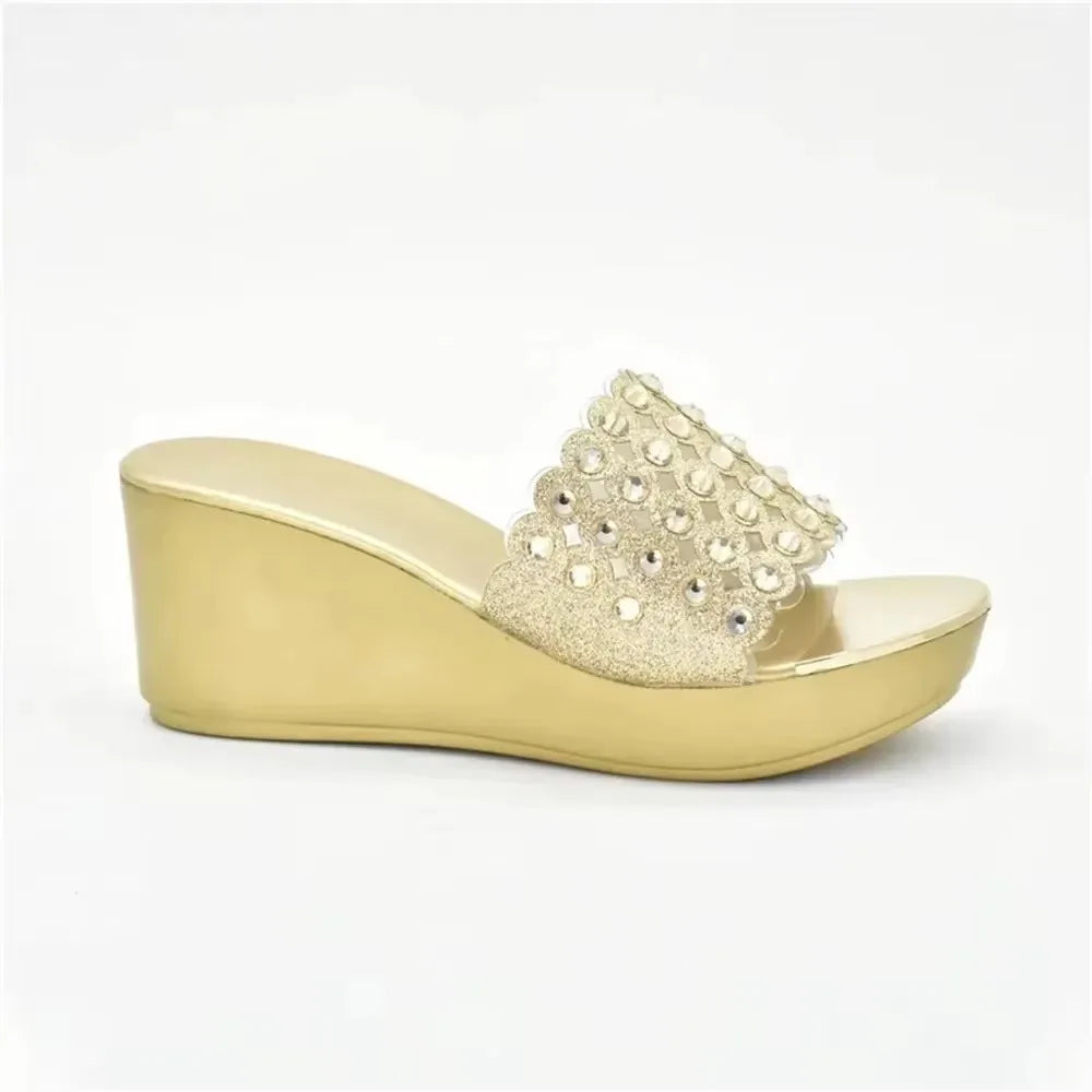 African Party Shoes Decorated with Metal Wedding Shoes for Women Bride Wedges Shoes for Women Luxury Shoes