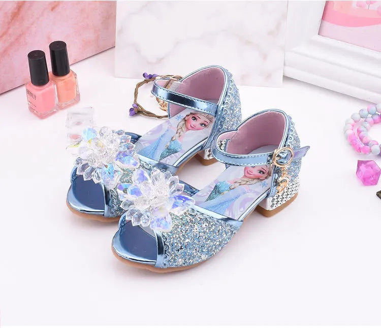New Elsa Shoes For Girls Cartoon Leather Children Shoes Frozen Princess Kids Shoes Girl Sandals Dress Snow Queen Sandal Koreans