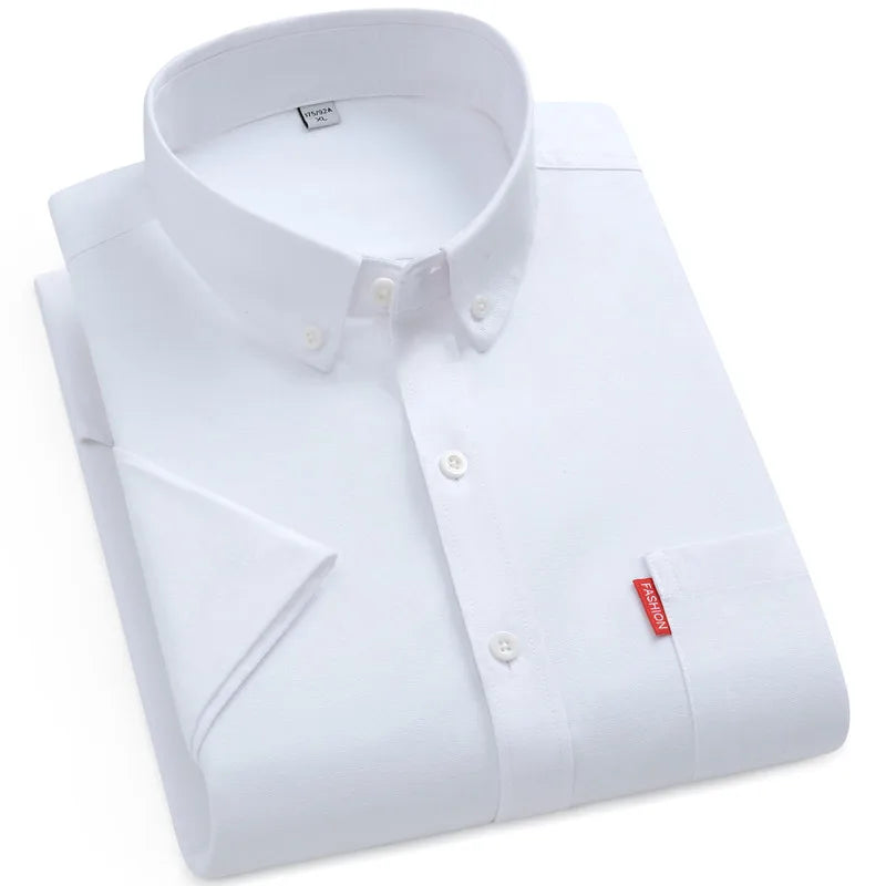 Men's Summer Shirts Short Sleeve 100% Cotton Luxury Oxford White Yellow Red Business Formal Dress Shirt Big Size 5XL
