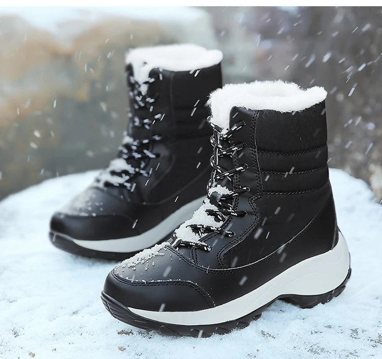 Women's Boots Snow Solid Shoes Woman Platform Women Shoes 2025 Trend Mid Women's High Boots Plush Women Boots Botas Mujer