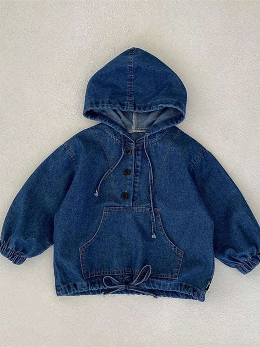 2025 Nieuwe lente kinderjas denim blauwe jas voor kinderen jongens meisjes casual stijl hoodie outfit 7-12 jaar unisex
