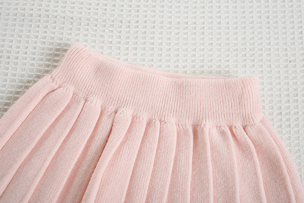 Autumn Kids Clothes 2PCS Set Candy Colour Bow Girls Knitted Sweater + Short Skirt Korean Loose Children Outfit 9M-5T